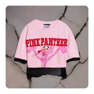 ZARA x PINK PANTHER Women's Crop TOP Tee MEDIUM Pink MGM TSHIRT Short Sleeve